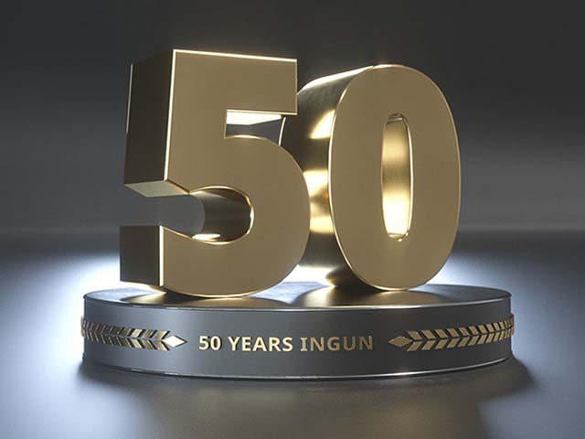 Golden logo for the 50th anniversary of INGUN